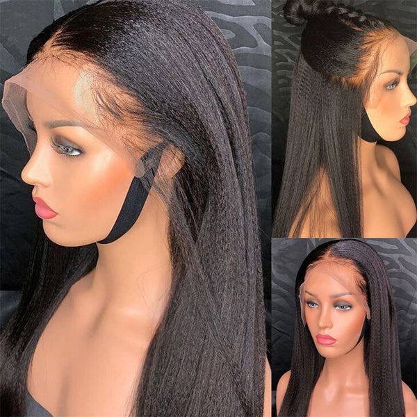30Inch~40Inch Long Kinky Straight Human Hair 13x4 Lace Front Wigs