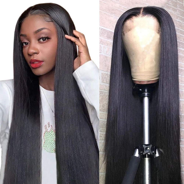 30Inch~38Inch Long Straight Human Hair 4x4 Lace Closure Wigs