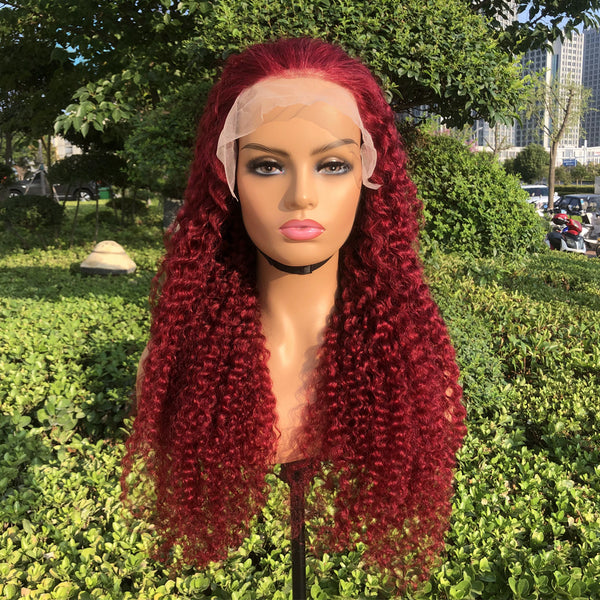 Burgundy Curly Human Hair 13x4 Lace Front Colorful Hair Wig
