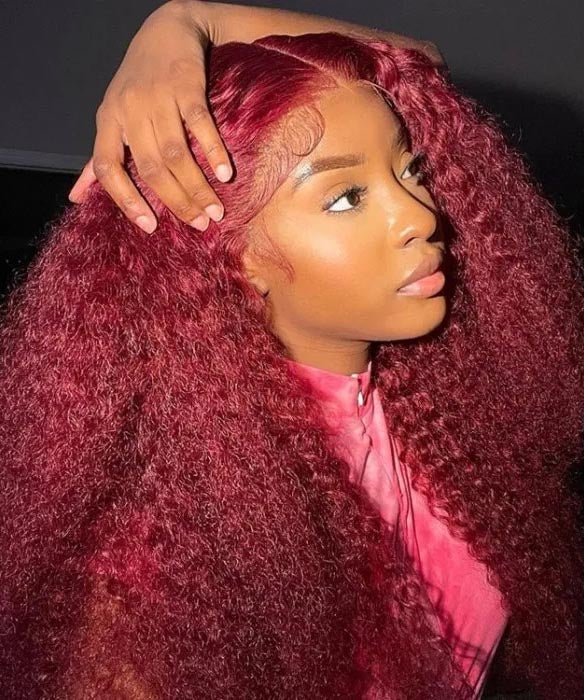 #99J Burgundy Kinky Curly Human Hair 13x4 Lace Frontal Wig