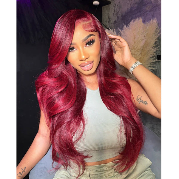 Burgundy Body Wave Human Hair 13x4 Lace Front Colorful Hair Wig