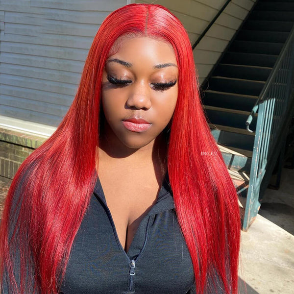 #Red Brazilian Straight Human Hair 13x4 Lace Front Colorful Hair Wig