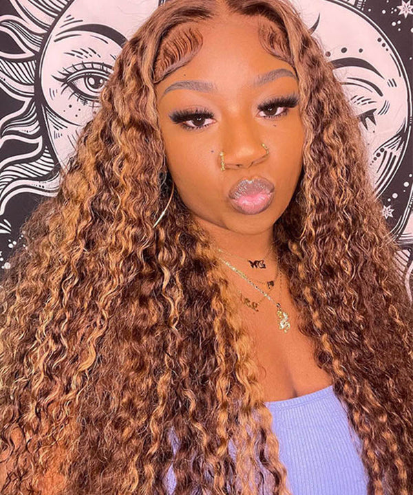 #P4/27 Highlight Kinky Curly Human Hair 13x4 Lace Frontal Wig