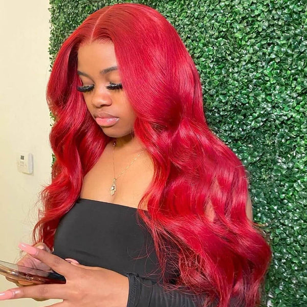 Red Brazilian Body Wave Human Hair 13x4 Lace Front Colorful Hair Wig