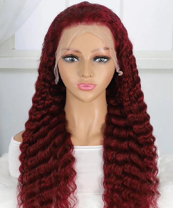 #99J Burgundy Deep Wave Human Hair 13x4 Lace Frontal Wig