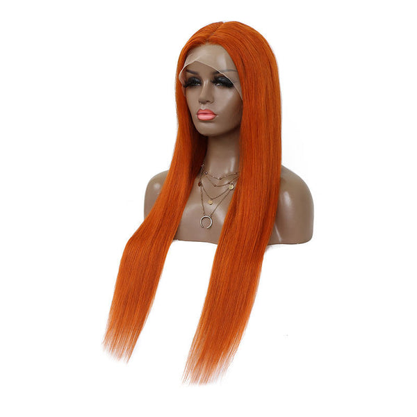 #350 Ginger Orange Straight Human Hair 13x4 Lace Frontal Wig