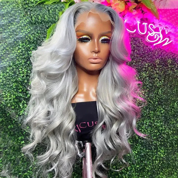 Grey Body Wave Human Hair 13x4 Lace Frontal Wig