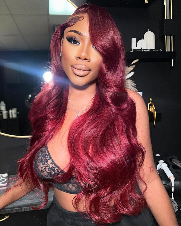 #99J Burgundy Body Wave Human Hair 13x4 Lace Frontal Wig
