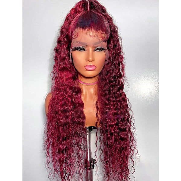 Burgundy Water Wave Human Hair 13x4 Lace Front Colorful Hair Wig